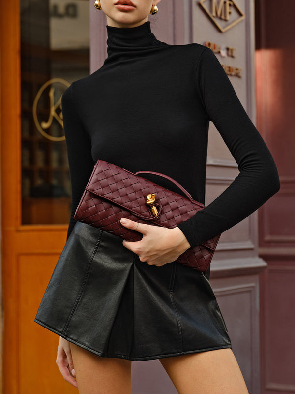 Çift Yönlü Dokuma Flap Clutch Omuz Çantası