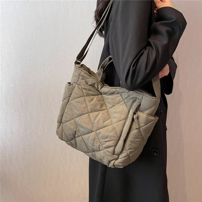 Olives Kapitone Puffer Tote Pamuk Çanta