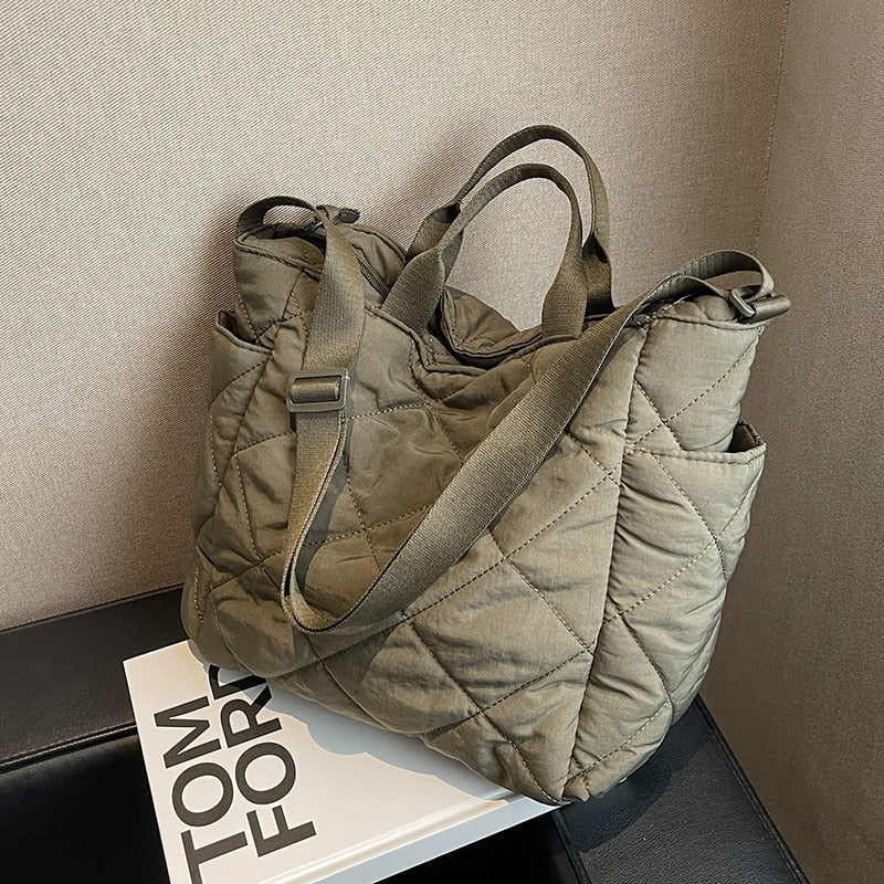 Olives Kapitone Puffer Tote Pamuk Çanta