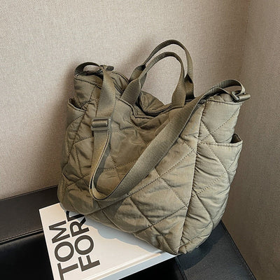 Olives Kapitone Puffer Tote Pamuk Çanta