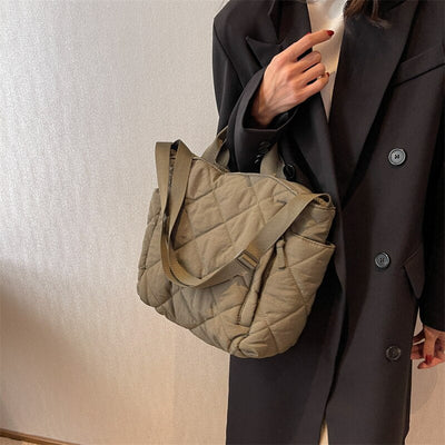 Olives Kapitone Puffer Tote Pamuk Çanta