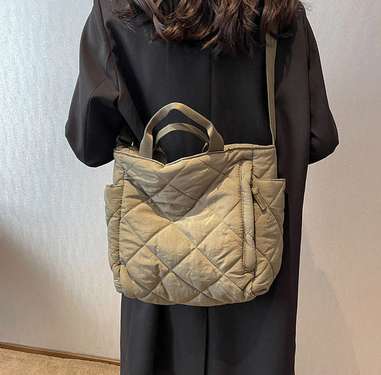 Olives Kapitone Puffer Tote Pamuk Çanta
